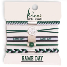 Load image into Gallery viewer, K'lani hair tie bracelets - "Game Day" Green, White & Black Hair Tie Bracelets