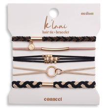 Load image into Gallery viewer, K'lani hair tie bracelets - "Connect" Black & Cream with Gold Accent Hair Tie Bracelets