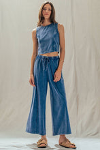 Load image into Gallery viewer, Urban Daizy - Mineral Wash Cotton Crop Tank & Wide Leg Pant Set