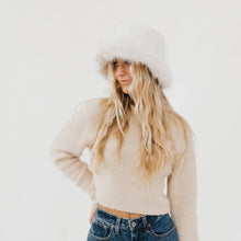 Load image into Gallery viewer, Faux Fur Flora Bucket Hat: Cream