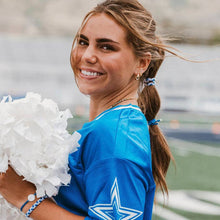 Load image into Gallery viewer, K'lani hair tie bracelets - "Game Day" Blue & White Hair Tie Bracelets
