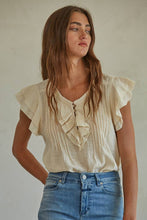 Load image into Gallery viewer, By Together - L6502 | Woven Cotton Linen Button V-Neck Short Sleeve Top
