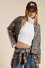 Load image into Gallery viewer, Mimosa - Washed Faux Leather Moto Jacket with Stripe Detail