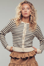 Load image into Gallery viewer, Urban Daizy - Parisian Striped Gold Button Cardigan
