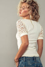 Load image into Gallery viewer, Floral Lace Henley Top: IVORY / S-2/M-2/L-2
