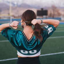 Load image into Gallery viewer, K'lani hair tie bracelets - "Game Day" Green, White &amp; Black Hair Tie Bracelets
