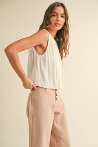 MIOU MUSE - T4577   LINEN KNITTED BUBBLE BOTTOM TOP