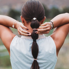 Load image into Gallery viewer, K'lani hair tie bracelets - "Drive" Black &amp; Cream Hair Tie Bracelets with Removable Ball Marker
