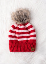 Load image into Gallery viewer, Red &amp; Pink Striped Pom Hat

