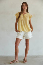 Load image into Gallery viewer, By Together - L6502 | Woven Cotton Linen Button V-Neck Short Sleeve Top
