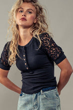 Load image into Gallery viewer, Floral Lace Henley Top: IVORY / S-2/M-2/L-2
