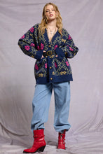 Load image into Gallery viewer, Mimosa - Retro Floral Print Fuzzy Knit Cardigan
