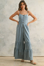 Load image into Gallery viewer, MIOU MUSE - JU4208   TIERED BOTTOM DETAIL CHAMBRAY JUMPSUIT
