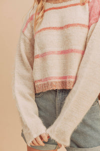 Mona Knit Stripe Pullover Sweater: White/Oat / L / Knit