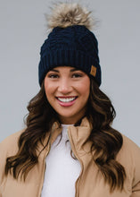 Load image into Gallery viewer, Navy Cable Knit Pom Hat
