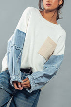 Load image into Gallery viewer, Denim Sleeve Color Blocked Sweater : IVORY / S/M-3:M/L-3
