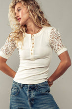 Load image into Gallery viewer, Floral Lace Henley Top: IVORY / S-2/M-2/L-2
