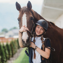Load image into Gallery viewer, K'lani hair tie bracelets - "Gallop" Horse &amp; Bit Equestrian Accents in Rich Brown &amp; Blue Hair Tie Bracelets
