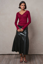 Load image into Gallery viewer, Urban Daizy - Lace Trim Ribbed Knit Henley Top
