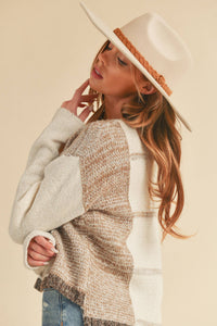 Mona Knit Stripe Pullover Sweater: White/Oat / M / Knit