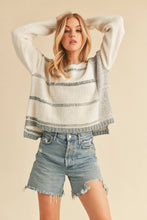 Load image into Gallery viewer, Mona Knit Stripe Pullover Sweater: White/Oat / L / Knit
