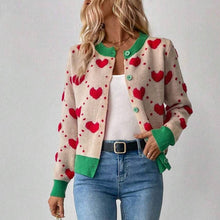 Load image into Gallery viewer, EmberLoom - Valentine Day Heart Crochet Color Block Cardigan
