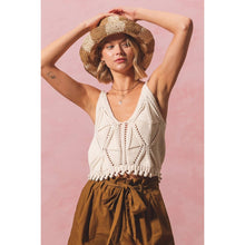 Load image into Gallery viewer, OPEN KNIT CROP TANK TOP WITH SCALLOP HEM: OATMEAL / S
