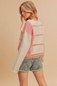 Mona Knit Stripe Pullover Sweater: White/Pink / S / Knit