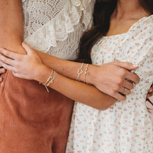 Load image into Gallery viewer, K'lani hair tie bracelets - "Mother / Daughter" Pink with Pearls &amp; Gold Hearts Shareable Hair Tie Bracelets

