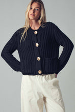 Load image into Gallery viewer, Urban Daizy - Chunky Gold Button Ribbed Knit Cardigan
