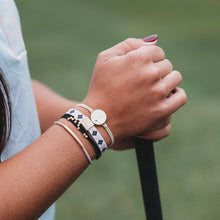 Load image into Gallery viewer, K'lani hair tie bracelets - "Drive" Black &amp; Cream Hair Tie Bracelets with Removable Ball Marker
