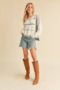 Mona Knit Stripe Pullover Sweater: White/Oat / M / Knit