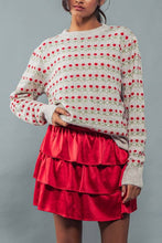 Load image into Gallery viewer, ROSE PRINT PULLOVER RIB KNIT SWEATER : WHITE RED / S/M-3:M/L-3
