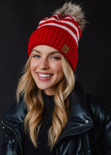 Load image into Gallery viewer, Red &amp; Pink Striped Pom Hat
