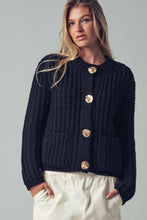 Load image into Gallery viewer, Urban Daizy - Chunky Gold Button Ribbed Knit Cardigan
