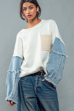 Load image into Gallery viewer, Denim Sleeve Color Blocked Sweater : IVORY / S/M-3:M/L-3
