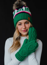 Load image into Gallery viewer, Green, Navy &amp; Pink Ski Bum Pom Hat
