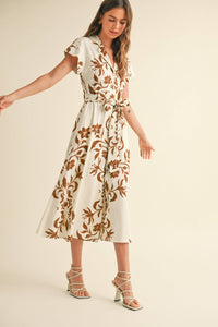 MIOU MUSE - D3607   PRINT BUTTON DOWN FLARE DRESS