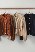 Load image into Gallery viewer, Urban Daizy - Chunky Gold Button Ribbed Knit Cardigan
