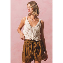 Load image into Gallery viewer, OPEN KNIT CROP TANK TOP WITH SCALLOP HEM: OATMEAL / L
