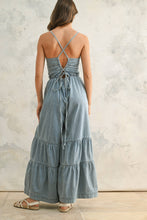 Load image into Gallery viewer, MIOU MUSE - JU4208   TIERED BOTTOM DETAIL CHAMBRAY JUMPSUIT
