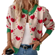 Load image into Gallery viewer, EmberLoom - Valentine Day Heart Crochet Color Block Cardigan

