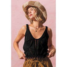 Load image into Gallery viewer, OPEN KNIT CROP TANK TOP WITH SCALLOP HEM: OATMEAL / L
