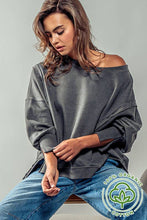 Load image into Gallery viewer, ORGANIC PIGMENT WASHED SWEATSHIRT TOP: CHARCOAL / S-2/M-2/L-2
