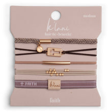 Load image into Gallery viewer, K'lani hair tie bracelets - "Faith" Warm Neutrals with Gold Cross Hair Tie Bracelets
