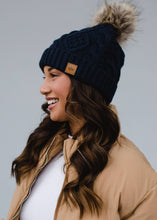 Load image into Gallery viewer, Navy Cable Knit Pom Hat
