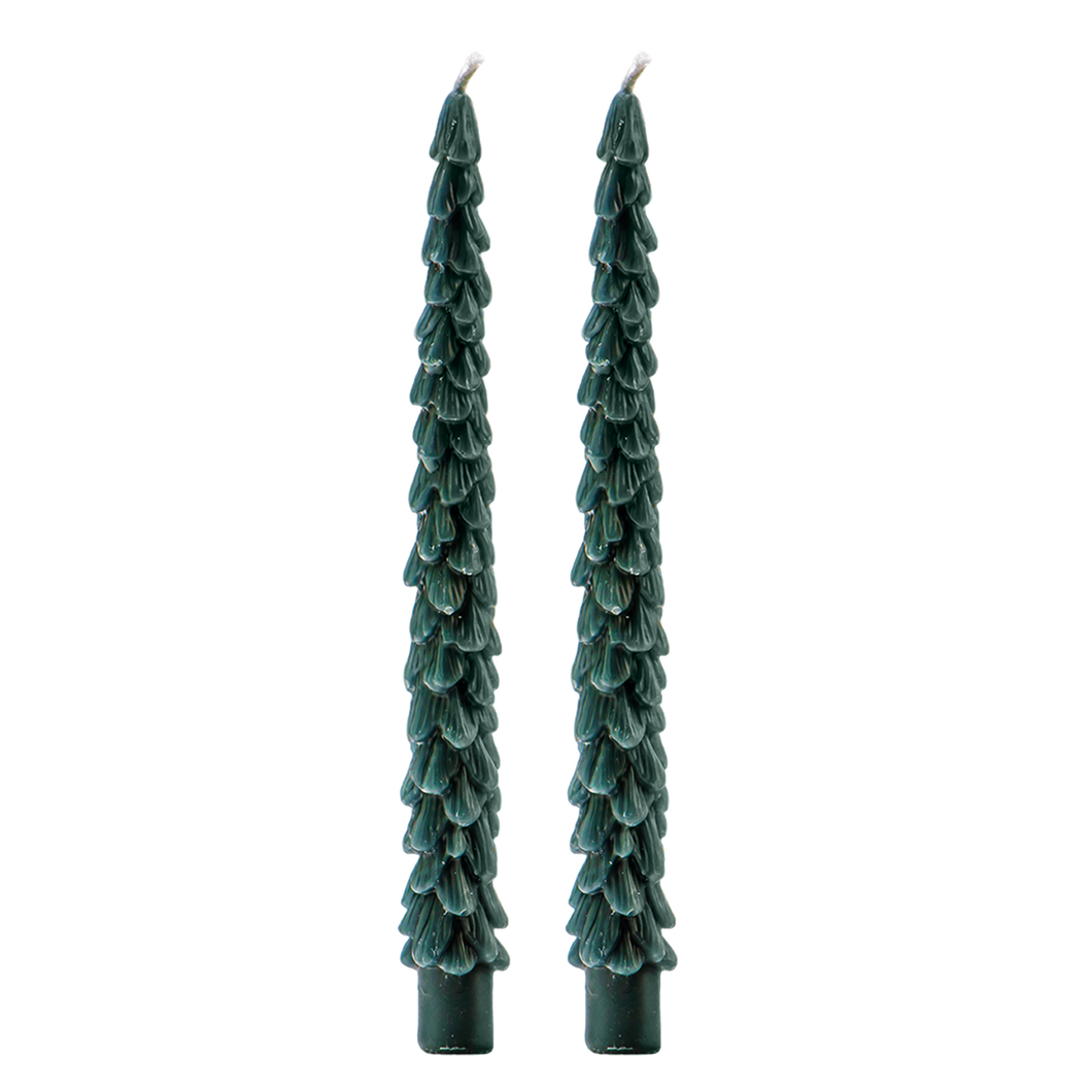 Sweet Water Decor - *NEW* Green Tree Taper Candles, Set of 2 - Christmas Decor