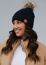 Load image into Gallery viewer, Navy Cable Knit Pom Hat

