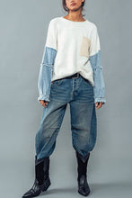 Load image into Gallery viewer, Denim Sleeve Color Blocked Sweater : IVORY / S/M-3:M/L-3
