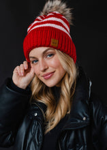 Load image into Gallery viewer, Red &amp; Pink Striped Pom Hat
